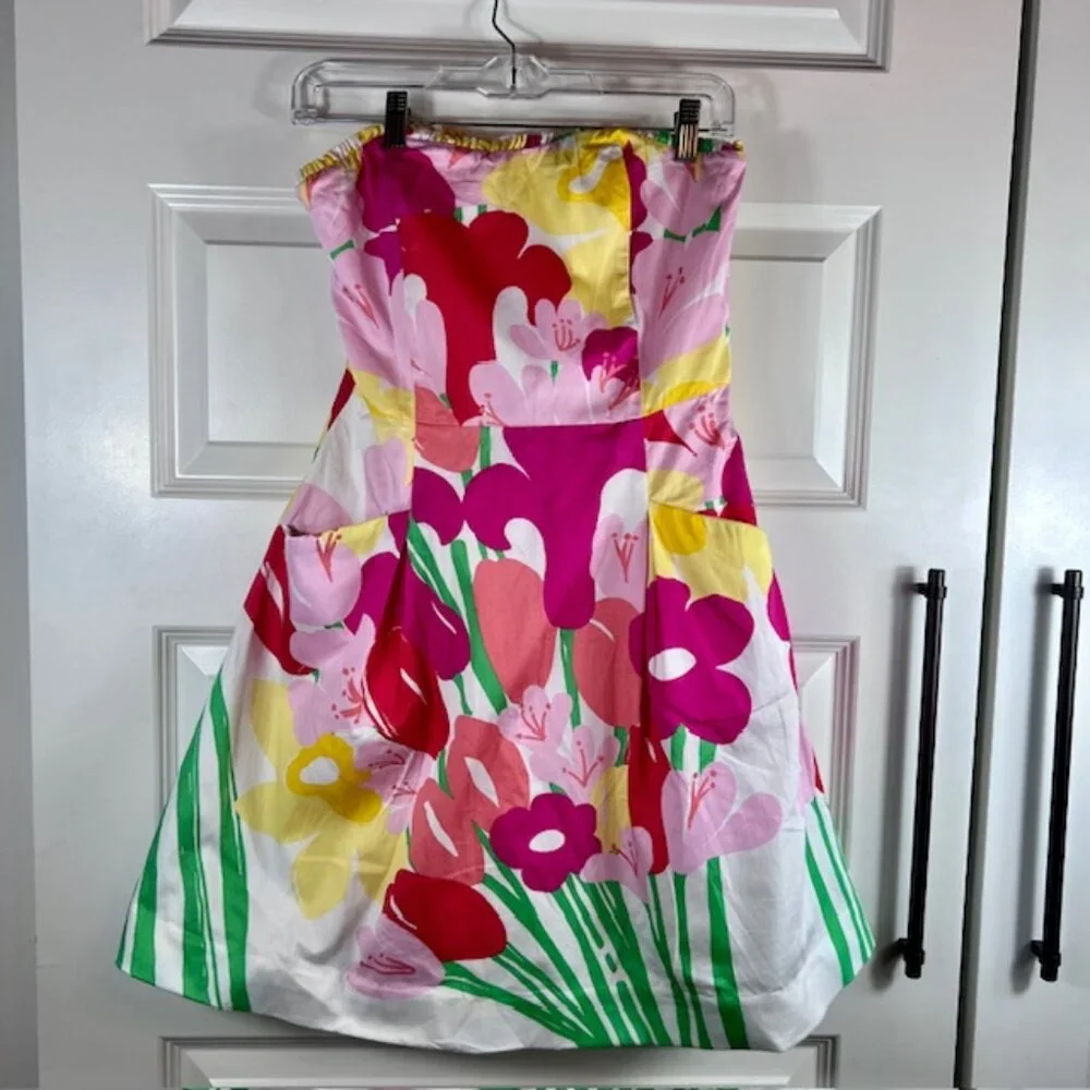Lilly Pulitzer Blossom Lavish Strapless Floral Cotton Fit and Flare Dress Size 4 - Picture 3 of 12